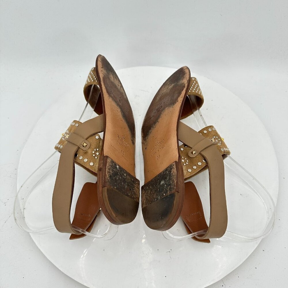 Valentino Garavani Women Size EU 35 US 5 Brown Suede Studded Buckle Flat Sandal - Picture 6 of 10